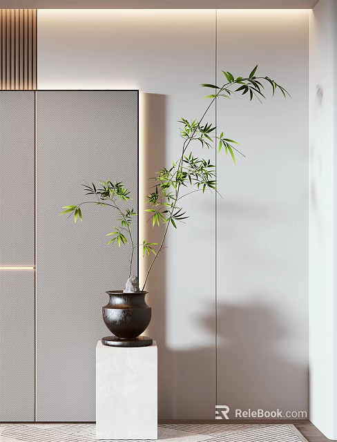 Bonsai Plant Pot With Bamboo In Clay Pot For Modern Interior Home Decoration 3d model 