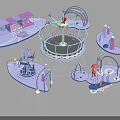 Colorful Children's Playground With Various Play Equipment And Kids Enjoying Outdoor Activities