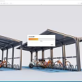 Outdoor Bicycle Canopy With Metal Structure For Orange Bikes On Blue Floor