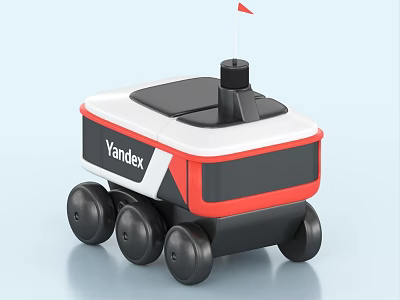 Yandex Red And White Small Functional Robot Vehicle With Flag And Wheels 3d model