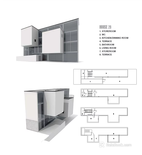 2 Storey Villa Balcony Modern Design With Open Plan Layout And Study Room 3d model 