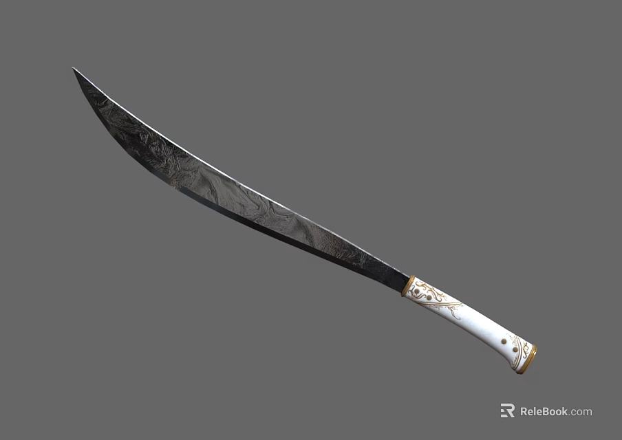 Ornate Weapon Knife With Engraved Blade White Handle And Golden Accents 3d model 
