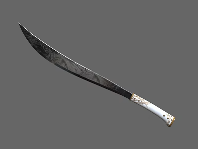 Ornate Weapon Knife With Engraved Blade White Handle And Golden Accents 3d model