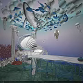 Ocean Themed Indoor Space With Bubble Fish Shell Coral And Transparent Chairs 3d model