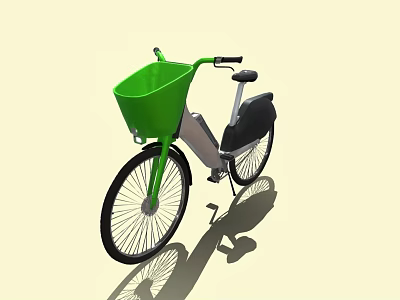Stylish Bicycle With Green Front Basket Silver Gray Body And Black Seat 3d model