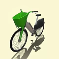 Stylish Bicycle With Green Front Basket Silver Gray Body And Black Seat