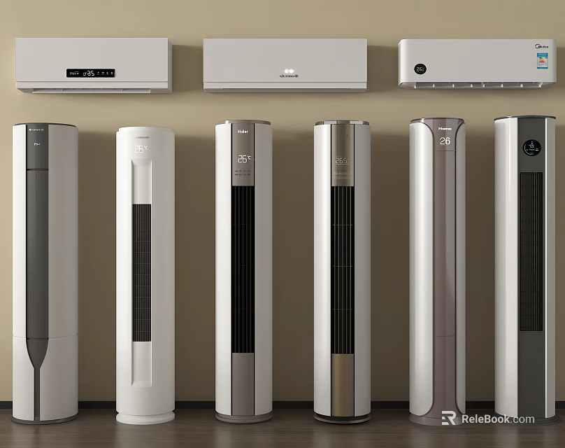 Modern Air Conditioner Fans Including Various Wall Mounted And Floor Standing Designs 3d model 