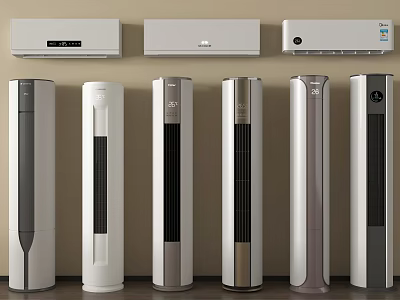 Modern Air Conditioner Fans Including Various Wall Mounted And Floor Standing Designs 3d model