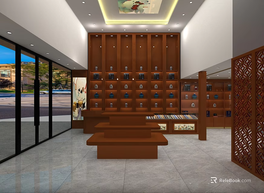 Traditional Tobacco And Liquor Store Interior With Wooden Shelves And Product 3d model 