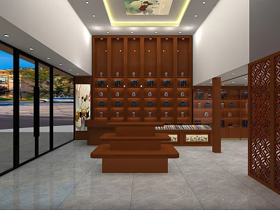 Traditional Tobacco And Liquor Store Interior With Wooden Shelves And Product 3d model