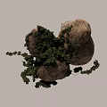 Natural Stones And Wood Elements With Green Vines And Lush Foliage Design