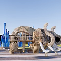 Elephant Shaped Landscape Pavilion With Blue Decorative Columns And Circular Green Lawns