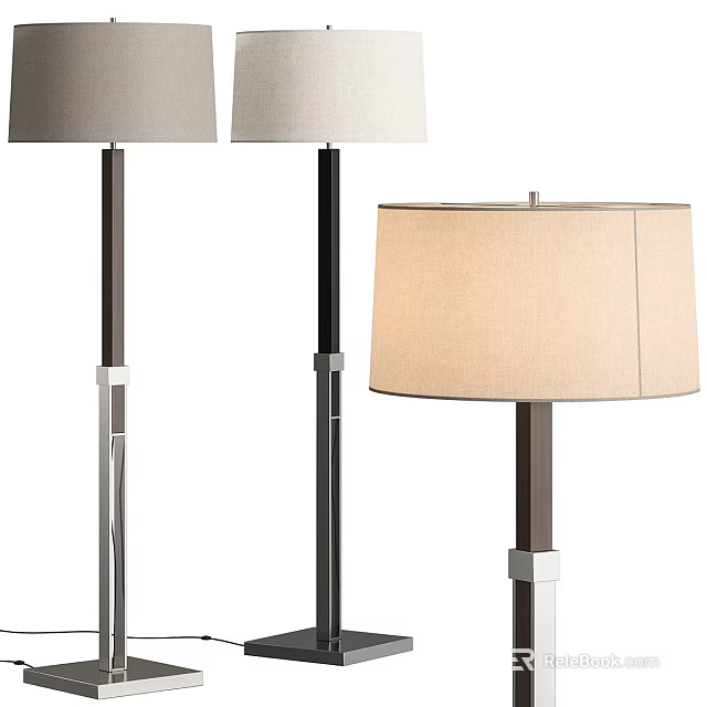 Modern Floor Lamp With Fabric Shade And Metal Pole In Black And Silver Design 3d model 