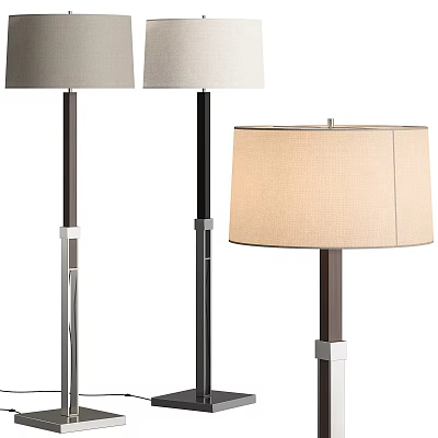 Modern Floor Lamp With Fabric Shade And Metal Pole In Black And Silver Design 3d model