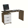 Practical Wooden Desk With Computer Monitor Keyboard Mouse And White Drawer Cabinet Setup
