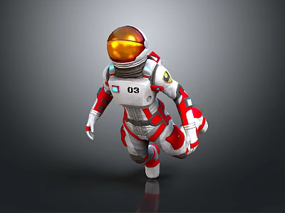 White And Red 3D Astronaut Model With Orange Helmet And Number 03 3d model
