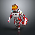 White And Red 3D Astronaut Model With Orange Helmet And Number 03
