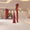 Modern Elegant Clothing Store Interior With Wavy Ceiling And Red Dress Mannequin