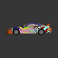 Colorful Sports Car with Vibrant Blue Orange Graffiti Art and Aerodynamic Rear Spoiler