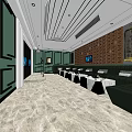 KTV Interior Design With Green Sofas Decorative Walls TV Screen And Ceiling Lighting 3d model