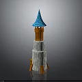 Unique Tower Structure With Blue Spire Orange And White Body And Orange Support Bases