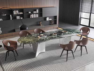Modern Dining Table and Chairs with Marble Top in Contemporary Interior Design 3d model