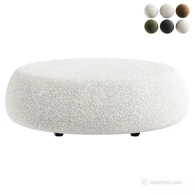 White Bouclé Fabric Double Bed Modern Round Design Soft Cushion Black Legs 3d model 
