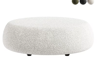 White Bouclé Fabric Double Bed Modern Round Design Soft Cushion Black Legs 3d model