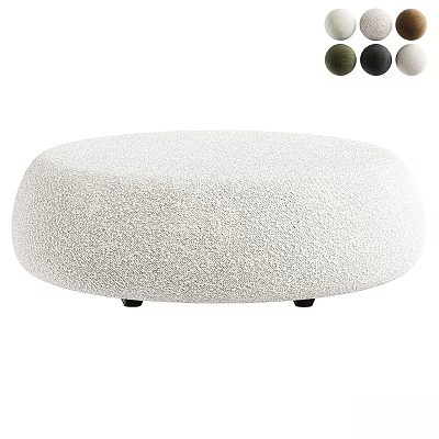 White Bouclé Fabric Double Bed Modern Round Design Soft Cushion Black Legs 3d model