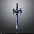 Winged Sword With Blue Glowing Blade Ornate Hilt And Purple Gemstone
