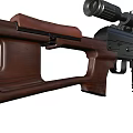 Classic Rifle With Wooden Stock Black Barrel Mounted Scope Ergonomic Grip And Magazine