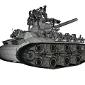 Detailed Armored Tank With Turret Long Gun Barrel Tracks And Top Equipment