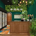 Charming Green Plant and Flower Store Interior With Fresh Flowers Decorative Paintings and Wooden Shelves