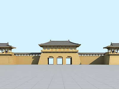 Ancient Architecture With Traditional Roof Design Central Gate And Symmetric Structure 3d model