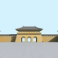 Ancient Architecture With Traditional Roof Design Central Gate And Symmetric Structure
