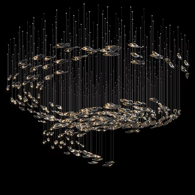 Modern Artistic Chandelier With Numerous Hanging Crystal Elements And Metallic Structure 3d model