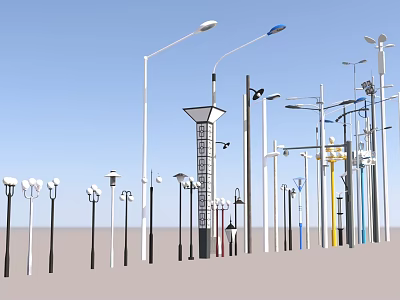 Various Outdoor Lights Including Street Lamps And Decorative Light Poles In Modern Styles 3d model