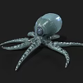 Gray Green Mechanical Octopus Figure With Large Eyes And Detailed Tentacles