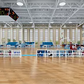 Indoor Sports Hall With Wooden Floor Basketball Volleyball Courts And Table Tennis Tables