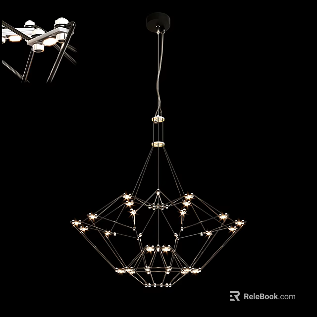 Modern Geometric Chandelier With Metal Frame And Multiple Hanging Decorative Bulbs 3d model 