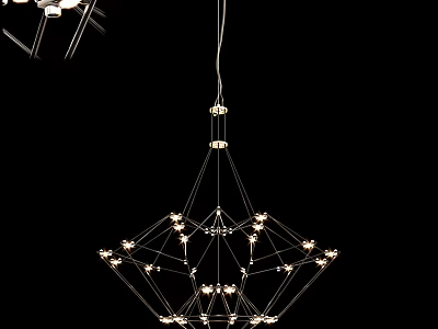 Modern Geometric Chandelier With Metal Frame And Multiple Hanging Decorative Bulbs 3d model