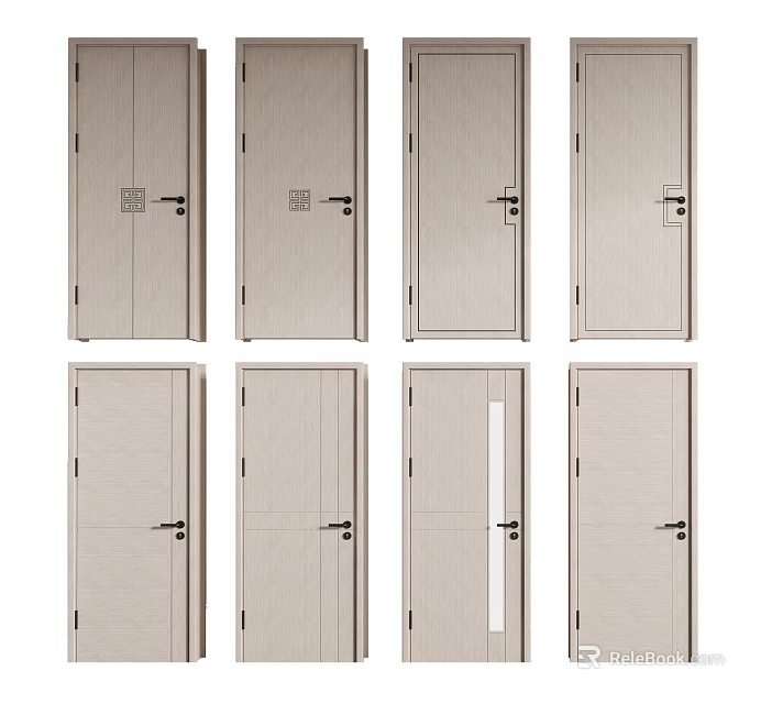 Modern Style Hinged Doors With Various Designs Neutral Color And Wooden Finish 3d model 