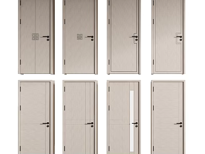 Modern Style Hinged Doors With Various Designs Neutral Color And Wooden Finish 3d model