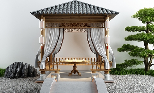 Chinese style pavilion courtyard landscape leisure ancient pavilion 3d model