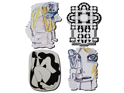 Artistic Hand Drawn Illustrations With Abstract Figures And Geometric Patterns 3d model