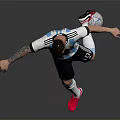Man In Argentina Blue And White Striped Soccer Jersey Kicking Soccer Ball With Red Cleats