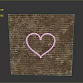 Pink Neon Heart Design On Rustic Brown Brick Wall Background 3d model