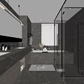 Modern Bathroom Interior With Double Vanity Glass Shower Large Mirrors And Marble
