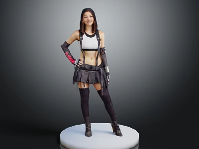Female Fantasy Character With Arm Guards Standing By Mythical Creature On White Base 3d model
