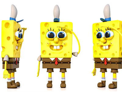 SpongeBob SquarePants Plush Dolls Yellow Square Body Brown Shorts Red Tie White Hat Different Poses 3d model